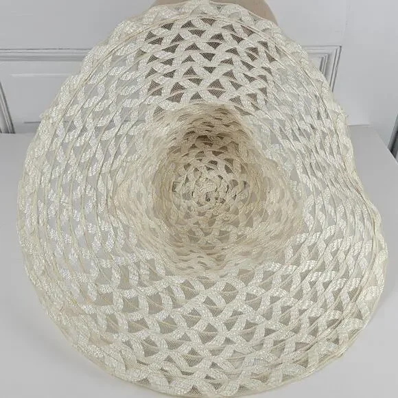 VTG 1970s wide brim sheer Hat crisscross  prairie cottage boho bridesmaid - Picture 8 of 10